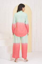 Mint Green & Orange Dyed Cambric Cotton Co-ord Set