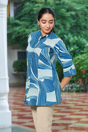 Ocean Blue Abstract Gold Foil Rayon Tunic