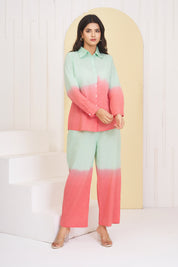 Mint Green & Orange Dyed Cambric Cotton Co-ord Set