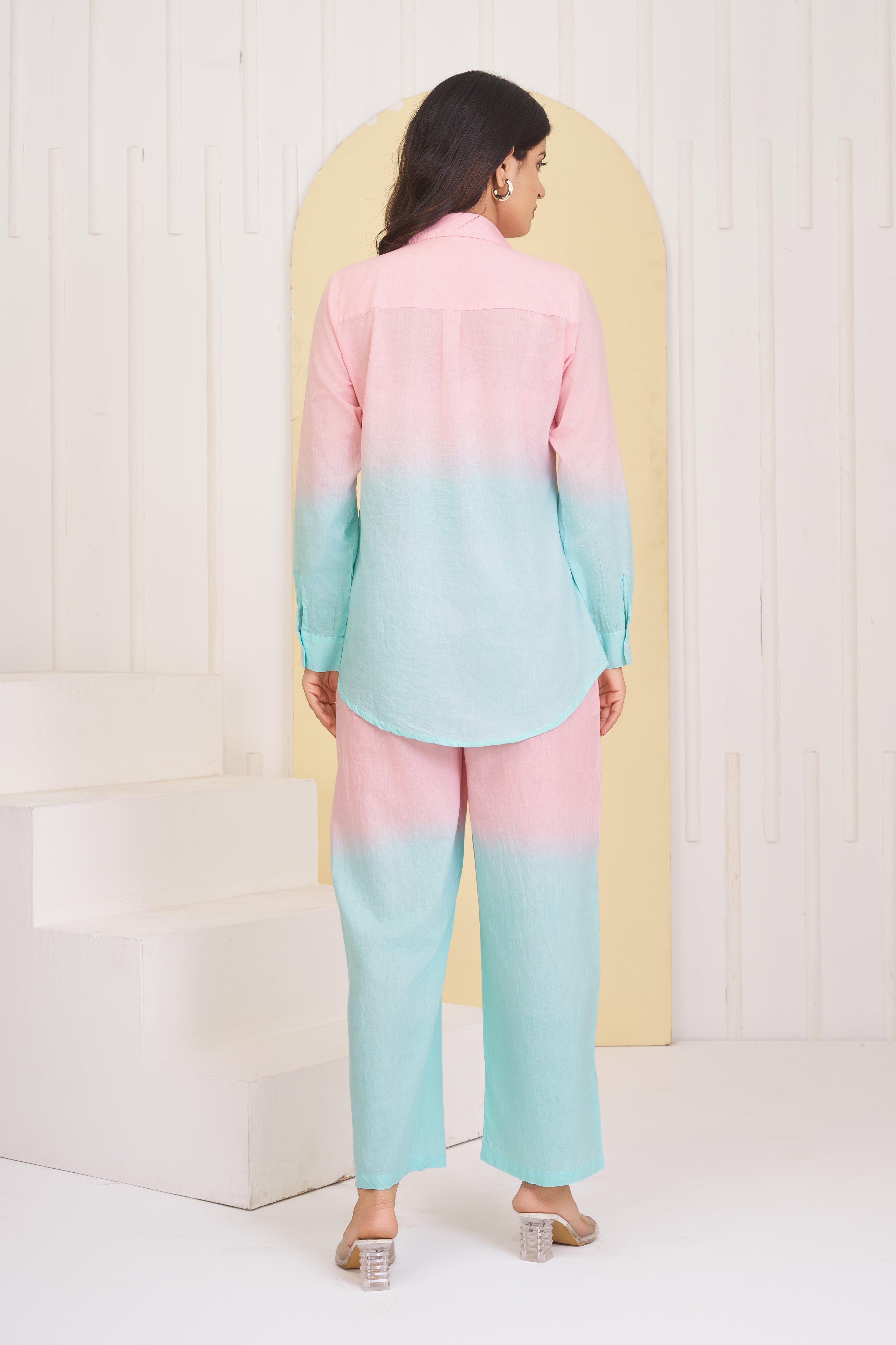 Pastel Blue - Pink Dyed Cambric Cotton  Co-ord Set