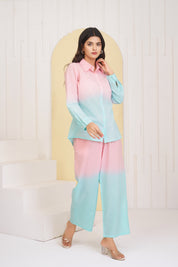 Pastel Blue - Pink Dyed Cambric Cotton  Co-ord Set