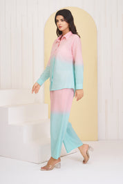 Pastel Blue - Pink Dyed Cambric Cotton  Co-ord Set