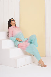 Pastel Blue - Pink Dyed Cambric Cotton  Co-ord Set