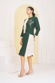 Green & White Cotton Bird Motif Embroidered Rayon Dress