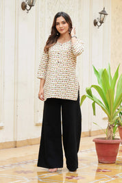 Cream Warli Camel Motif Cotton Short Kurti