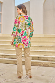 Off-White Base Multicolor Embellished Floral Muslin Tunic