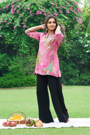 Dusty Rose Muslin Printed Short Kurti