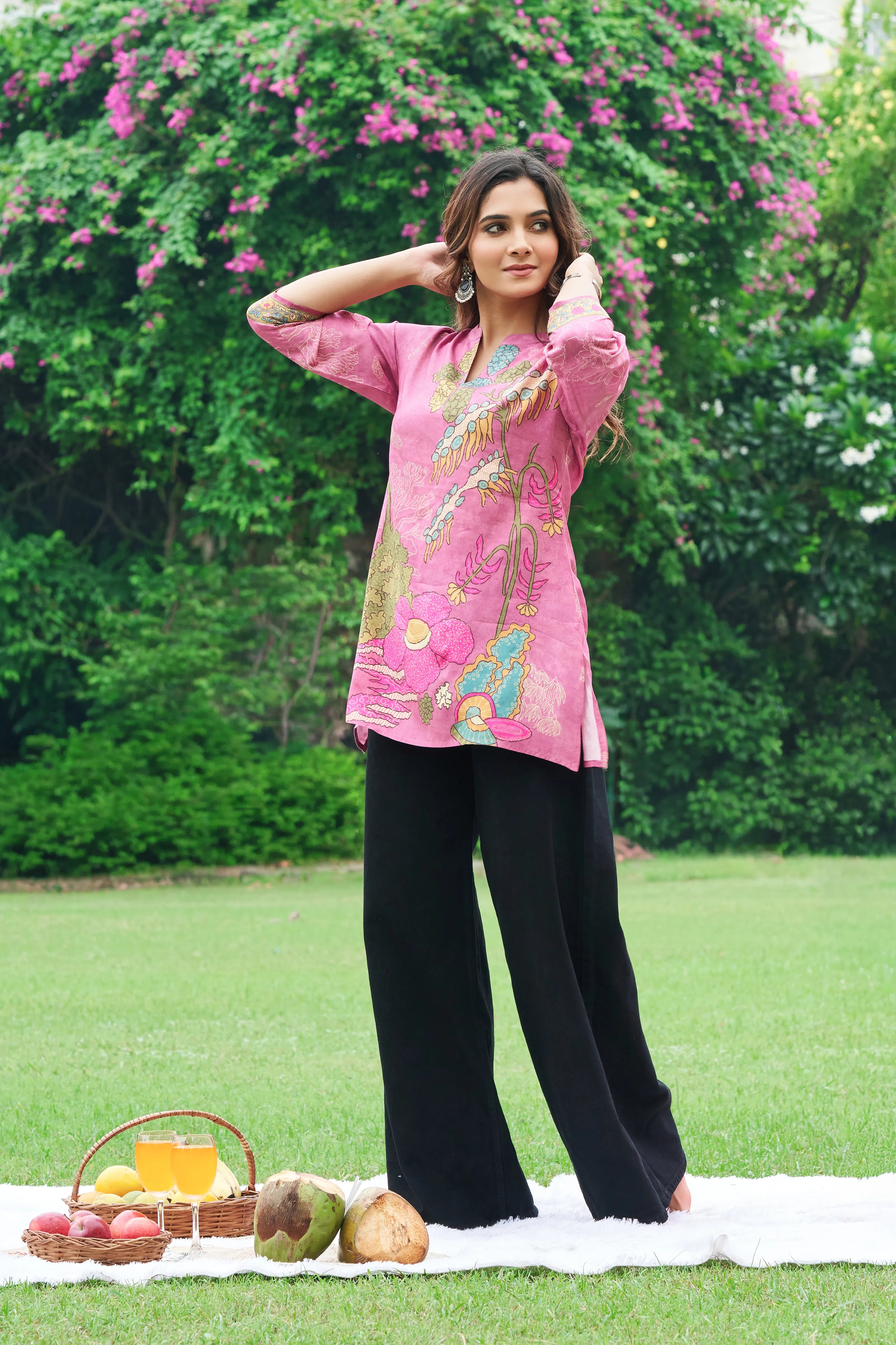 Dusty Rose Muslin Printed Short Kurti