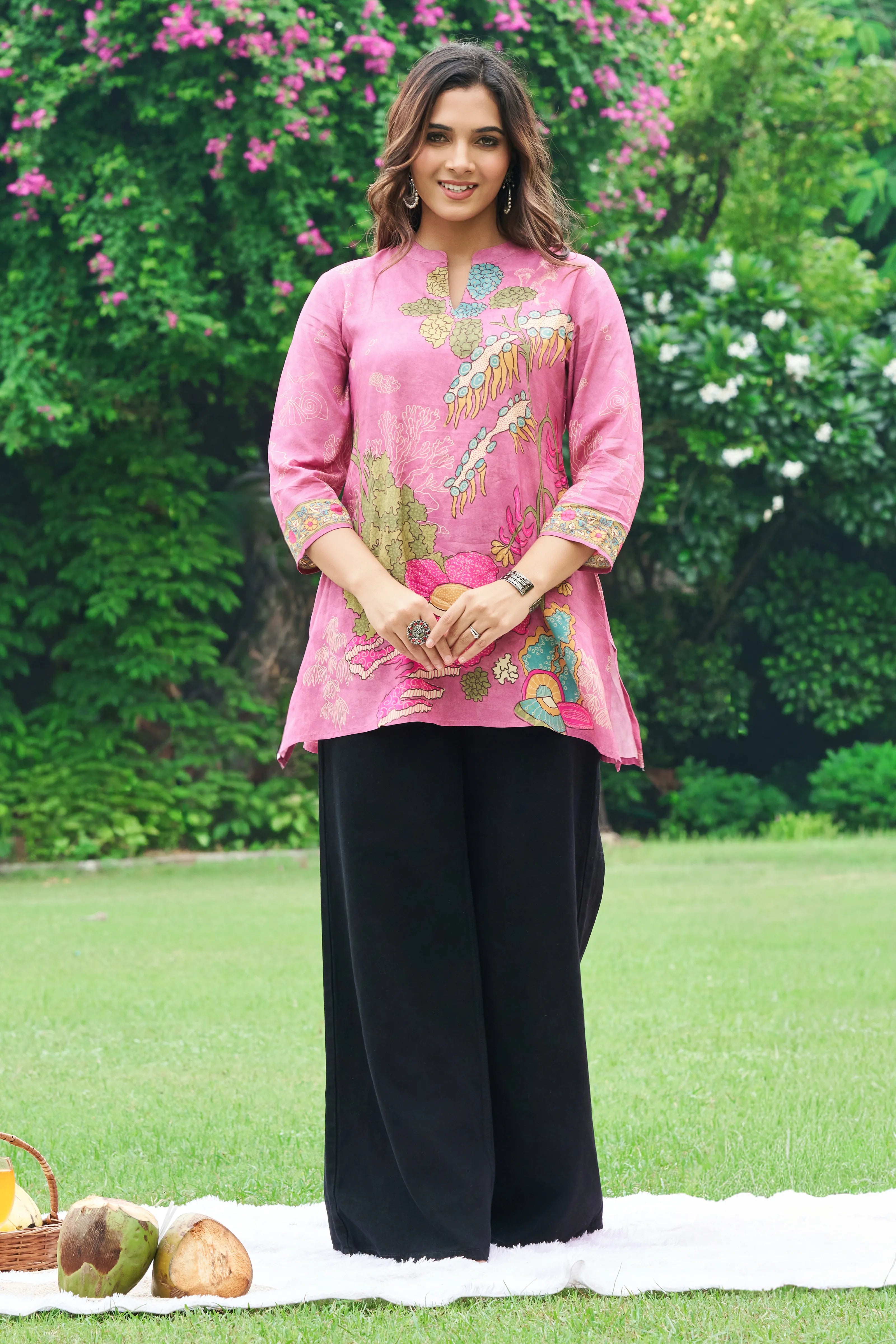 Dusty Rose Muslin Printed Short Kurti