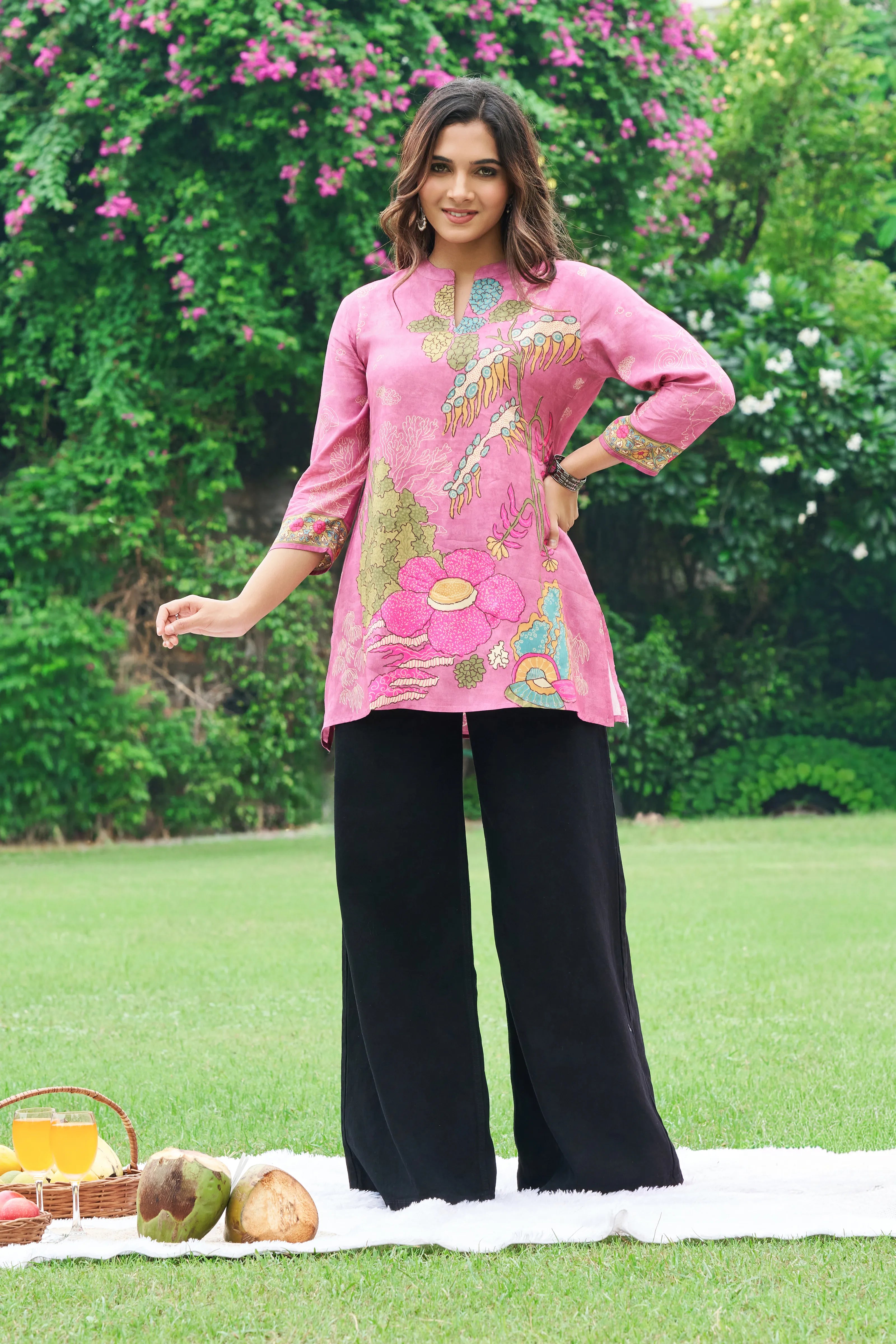 Dusty Rose Muslin Printed Short Kurti