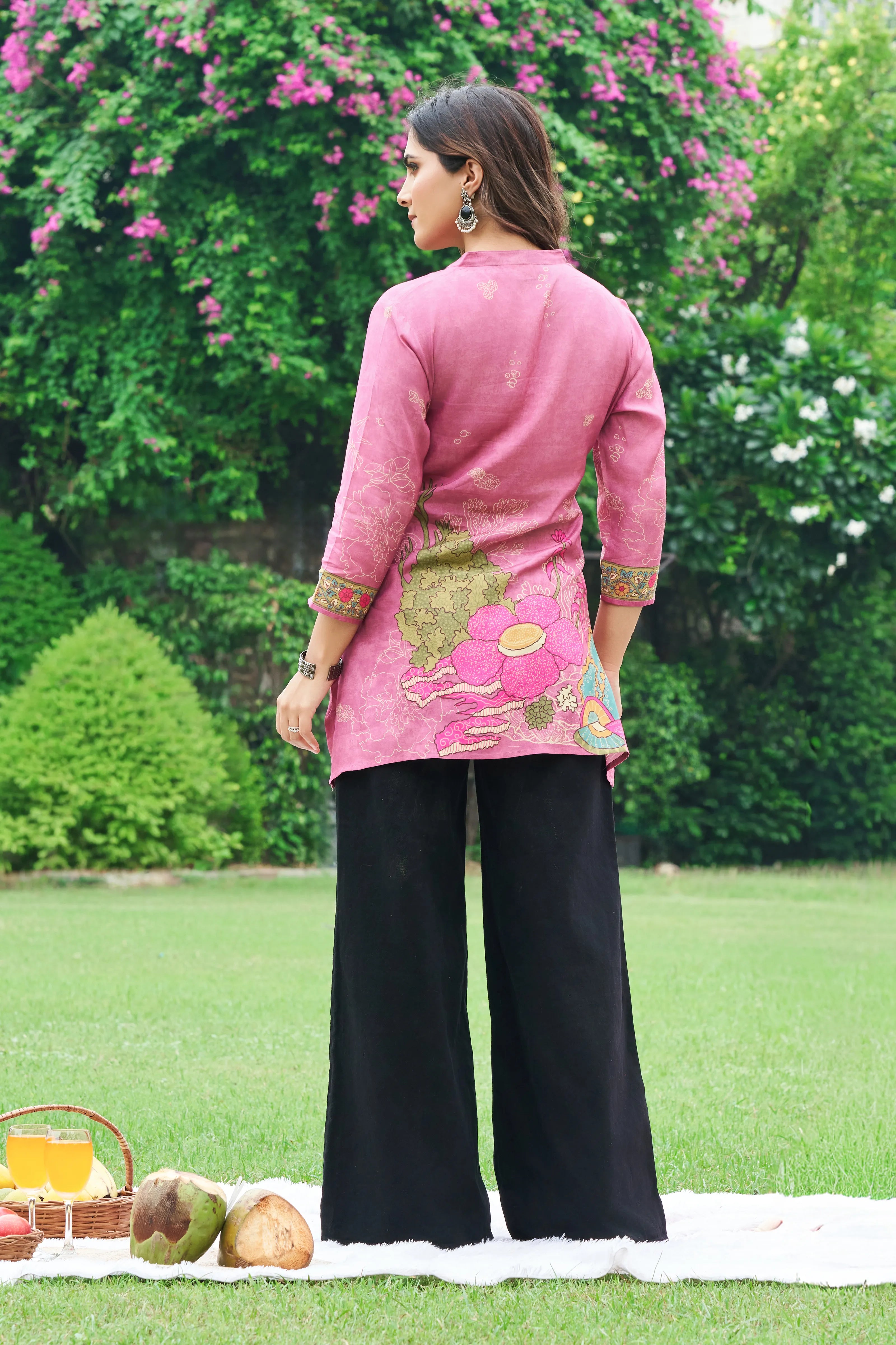 Dusty Rose Muslin Printed Short Kurti