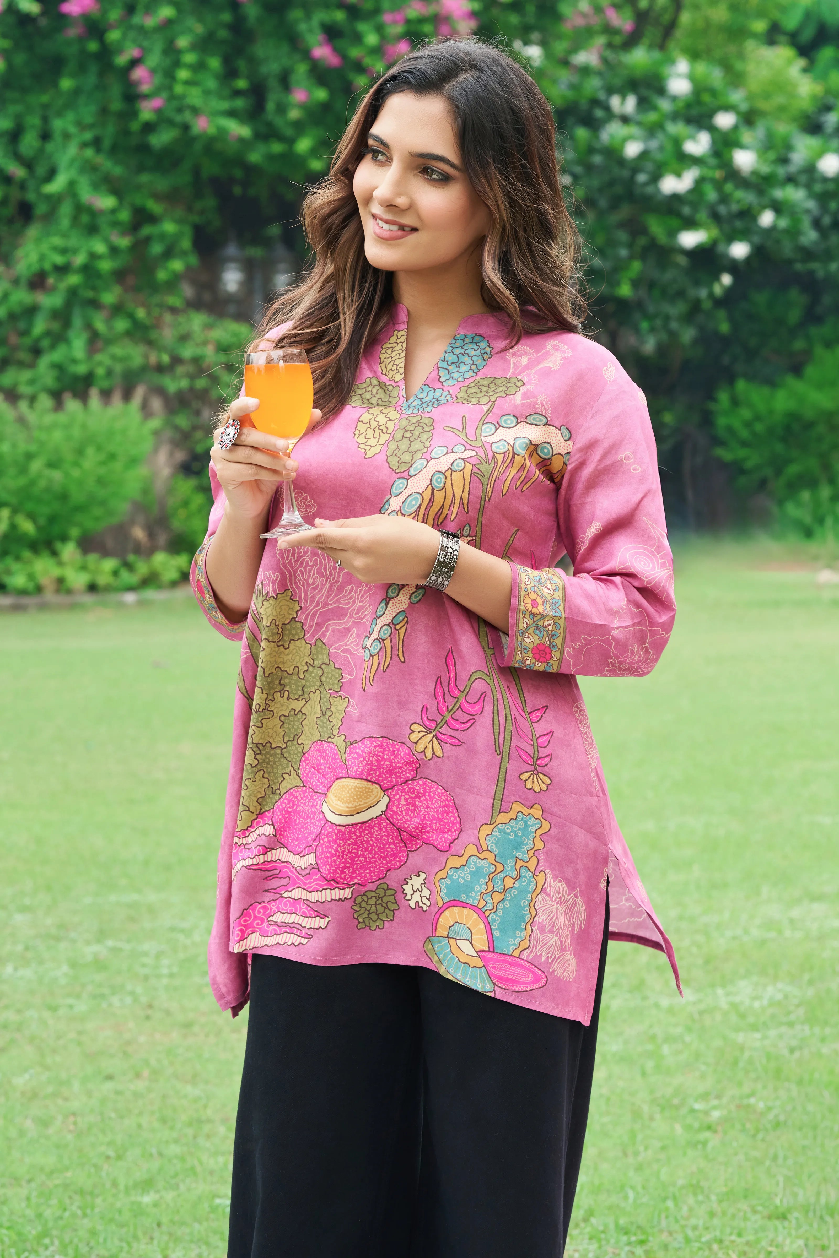 Dusty Rose Muslin Printed Short Kurti