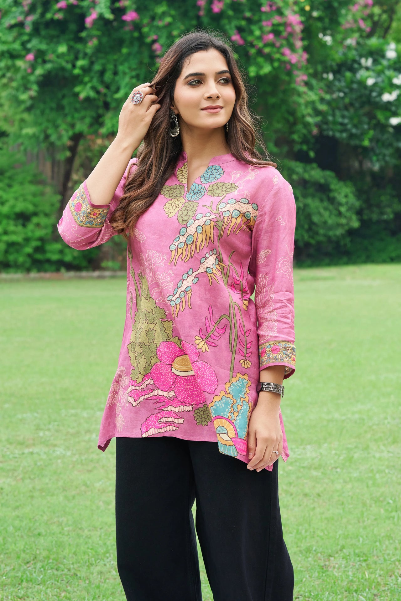 Dusty Rose Muslin Printed Short Kurti