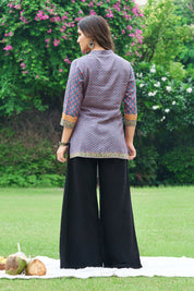 Blue & Mustard Panel Muslin Short Kurti