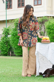 Indigo Base Ajrakh Printed Muslin Short Kurti