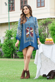 Dark Blue Printed Tunic in Viscose Silk