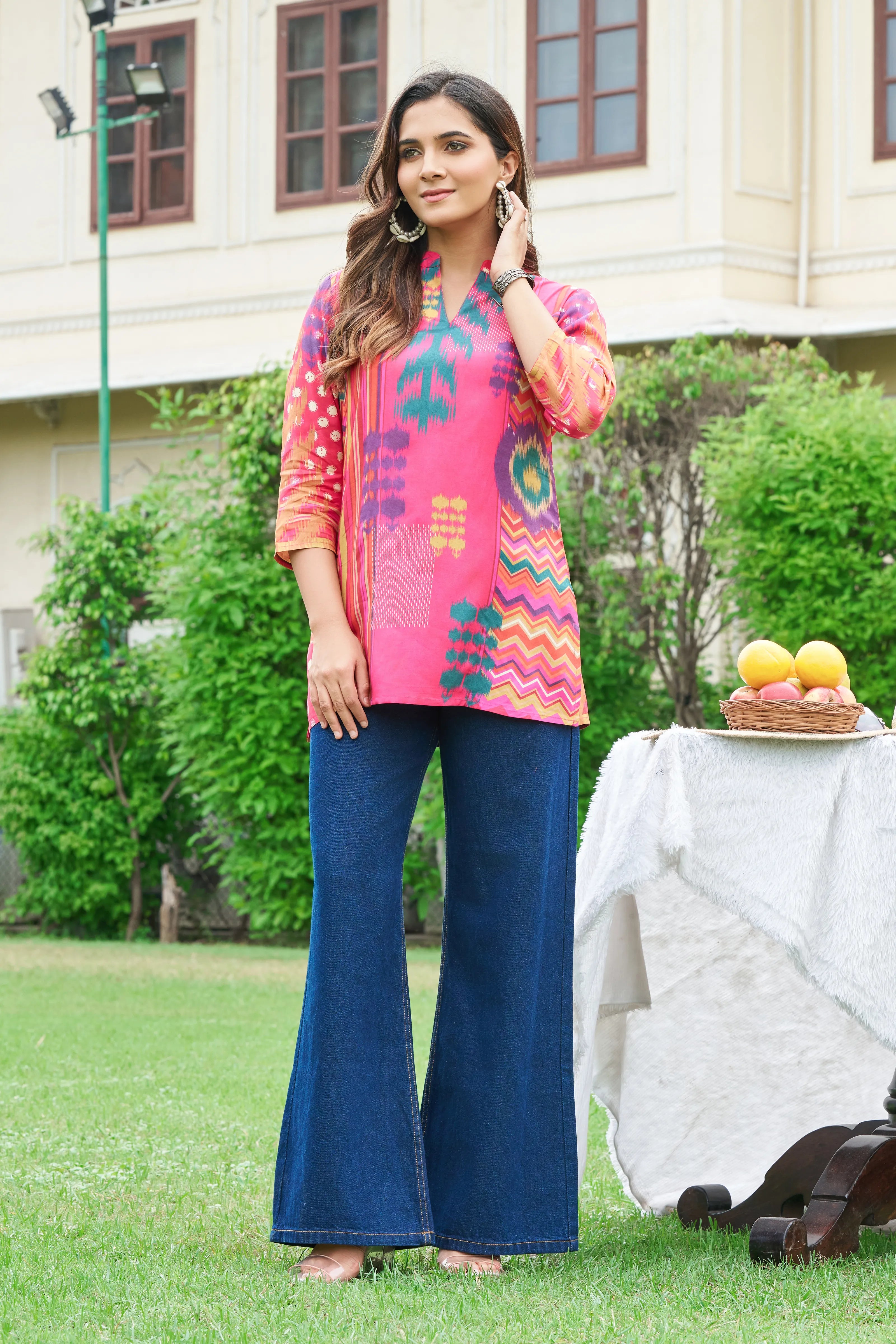 Bright Pink Muslin Short Kurti