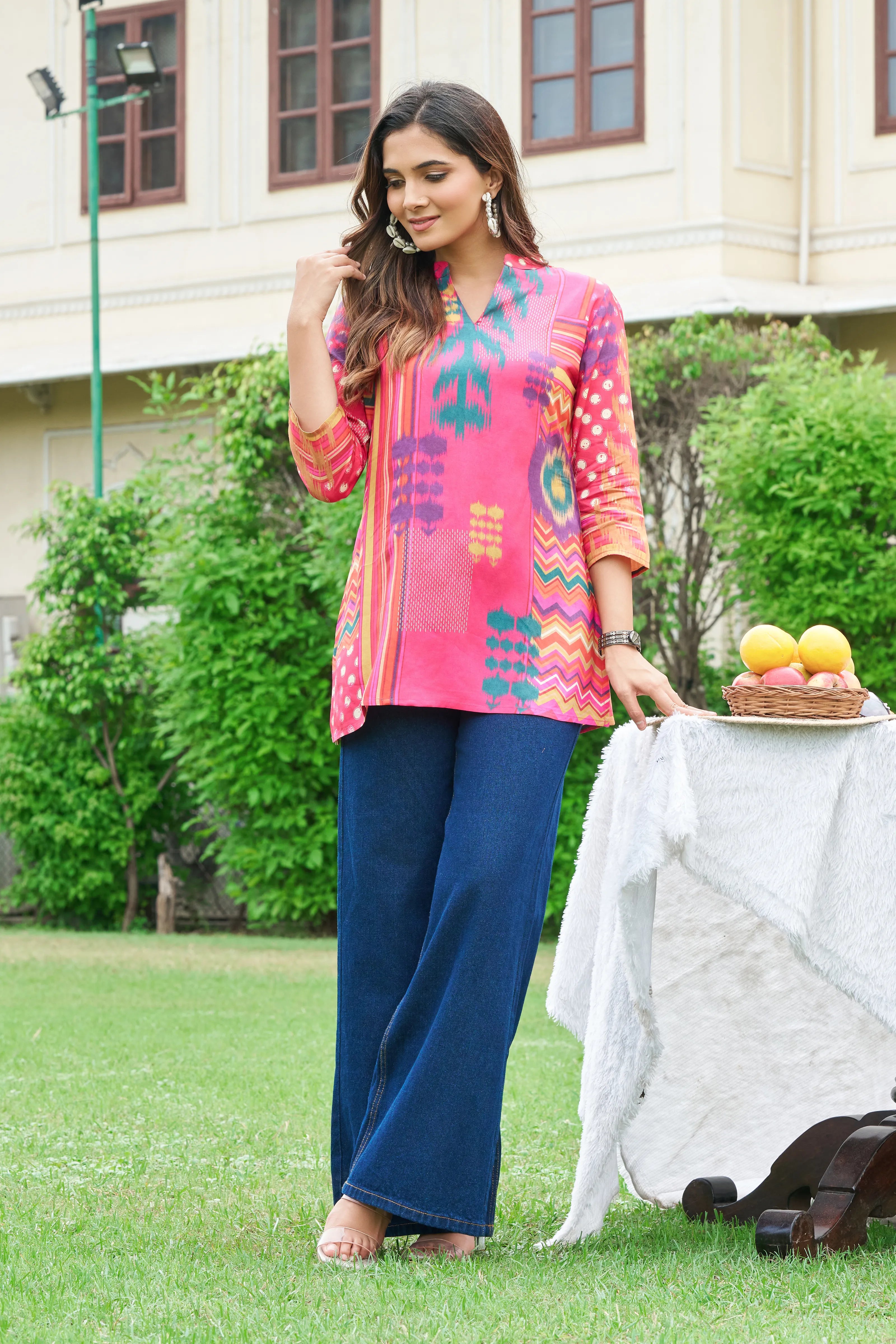 Bright Pink Muslin Short Kurti