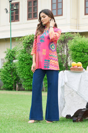 Bright Pink Muslin Short Kurti