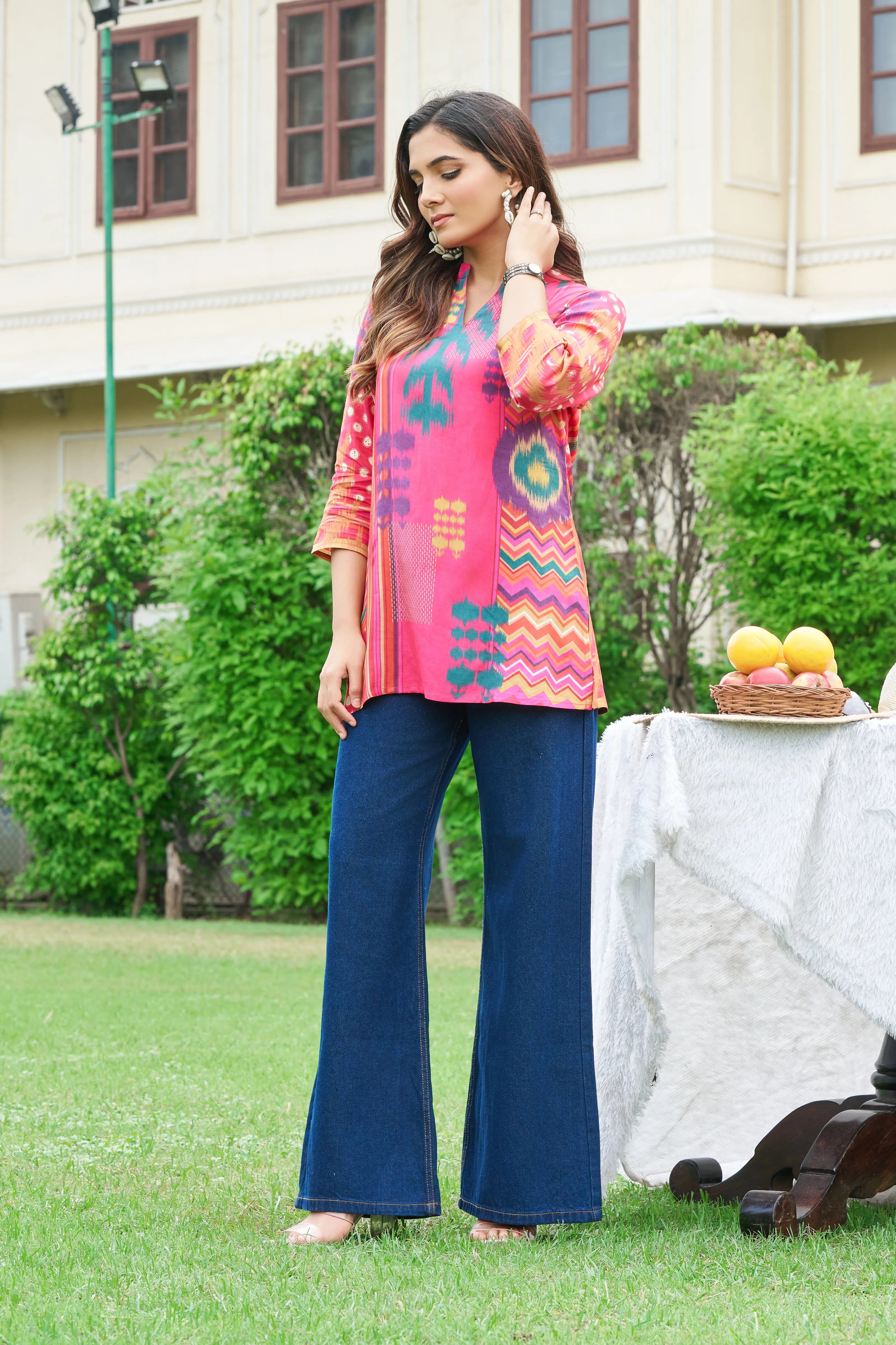 Bright Pink Muslin Short Kurti