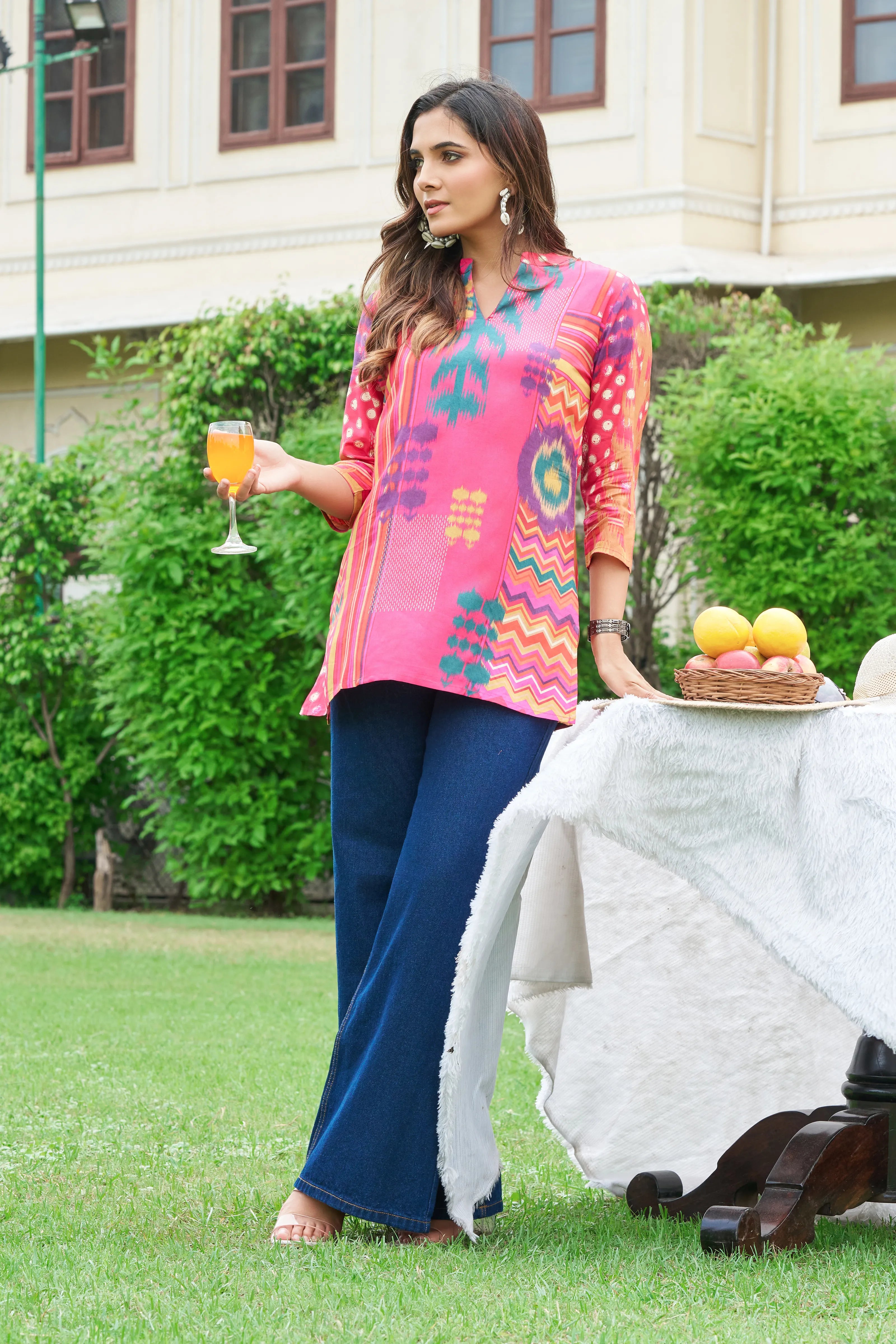 Bright Pink Muslin Short Kurti