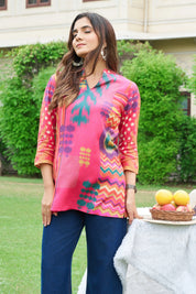 Bright Pink Muslin Short Kurti