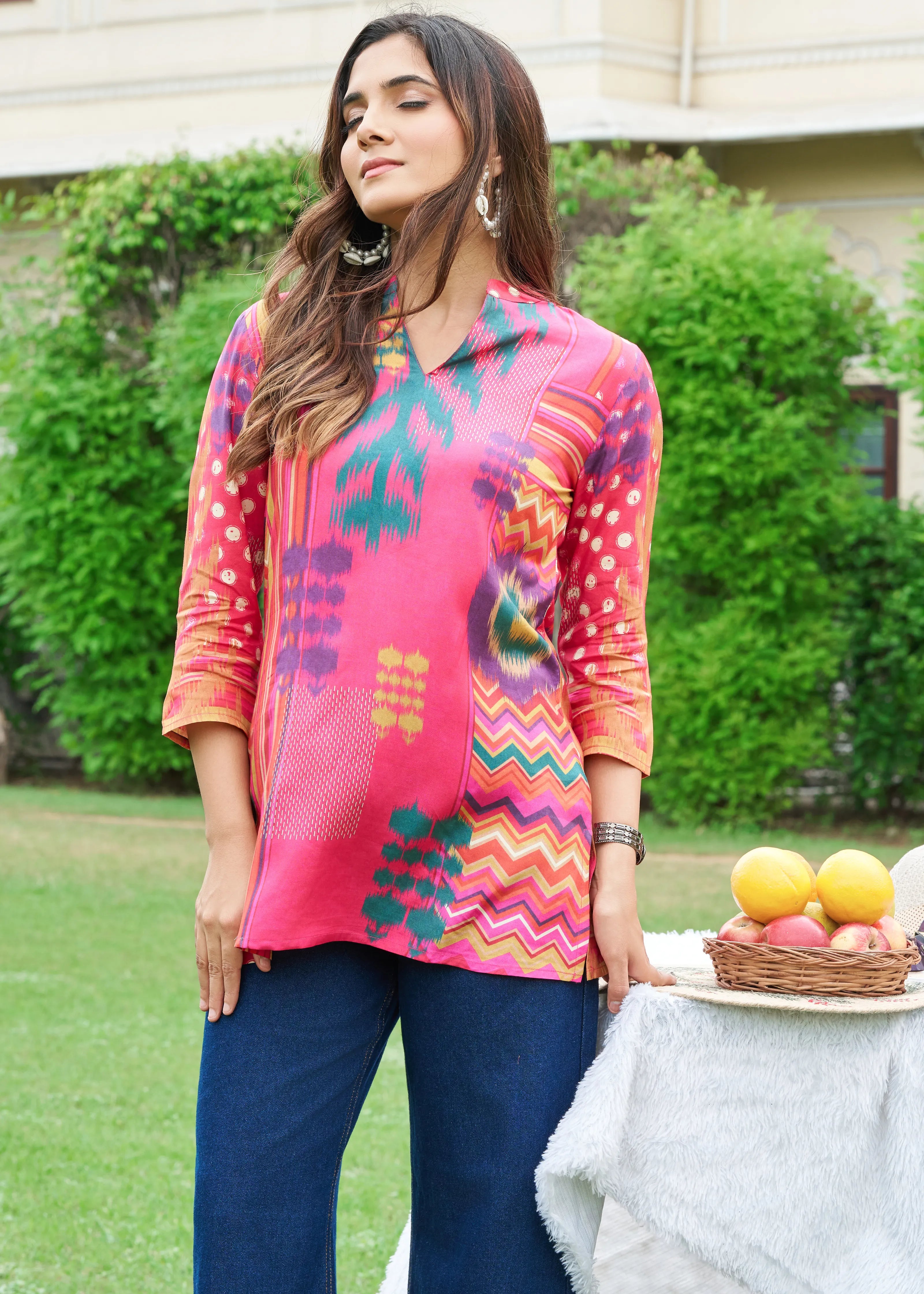 Bright Pink Muslin Short Kurti