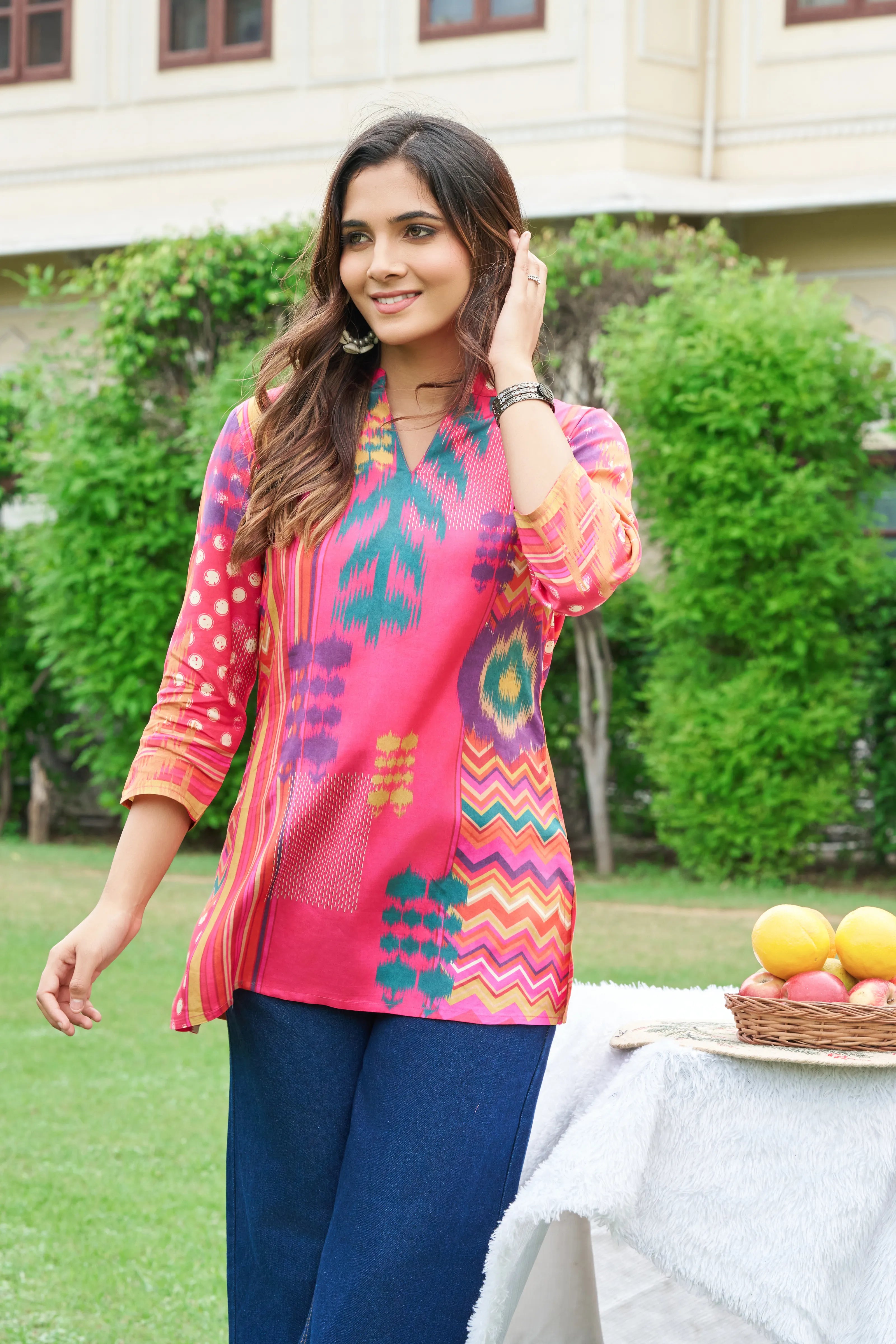 Bright Pink Muslin Short Kurti