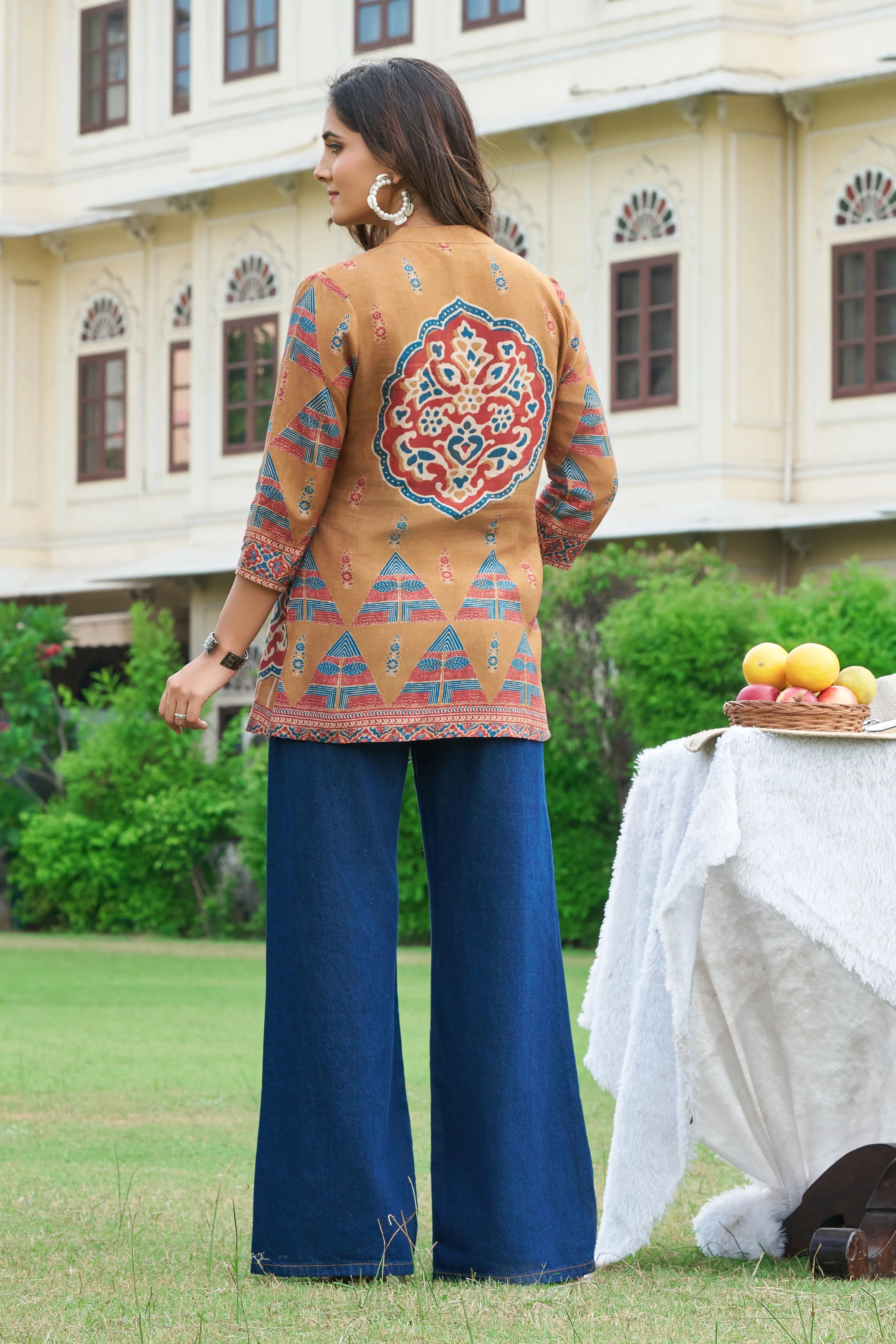 Dijon Yellow Muslin Printed Short Kurta