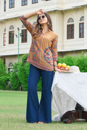 Dijon Yellow Muslin Printed Short Kurta