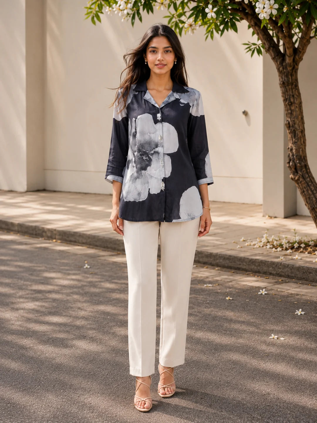 Black Printed Russian Silk Top