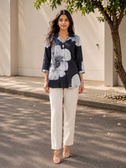 Black Printed Russian Silk Top