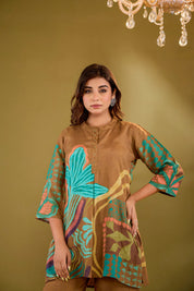 Brown Base Multicolor Abstract Floral Co-ord Set in Crepe