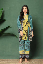 Lime & Sage Abstract Print Crepe Co-ord Set