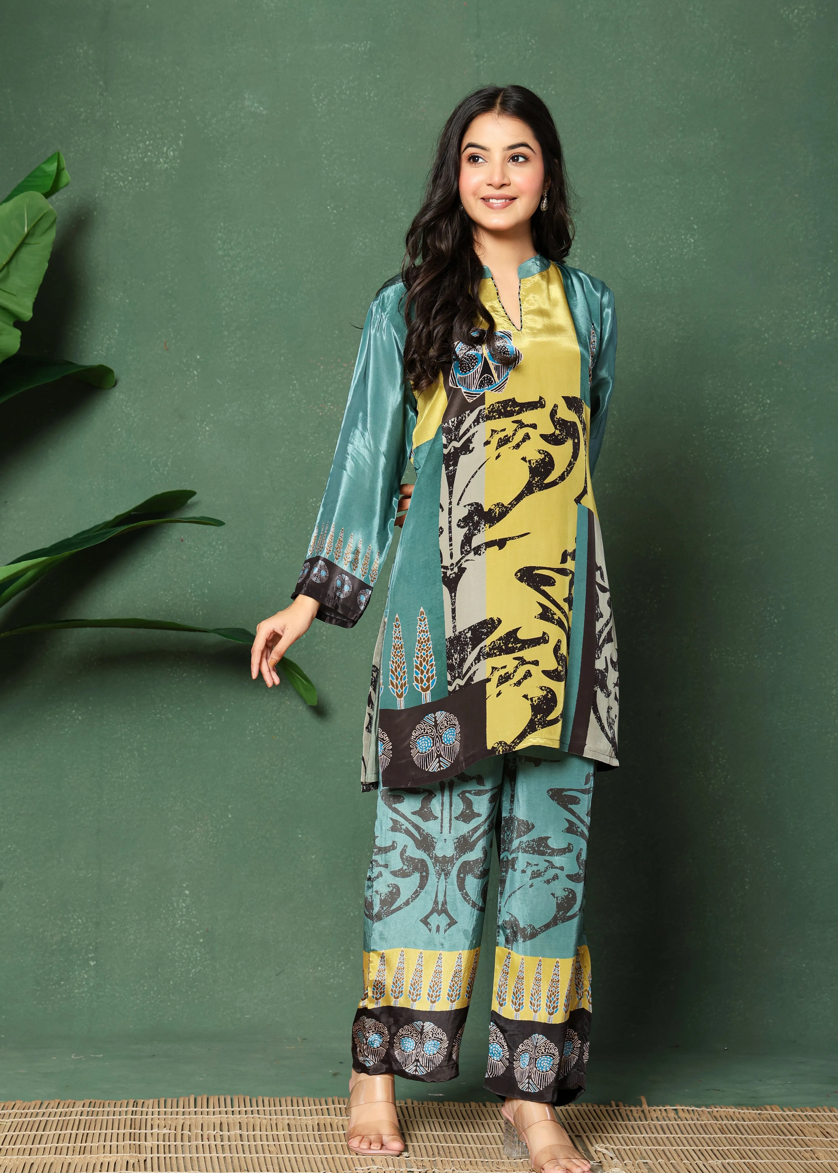 Lime & Sage Abstract Print Crepe Co-ord Set