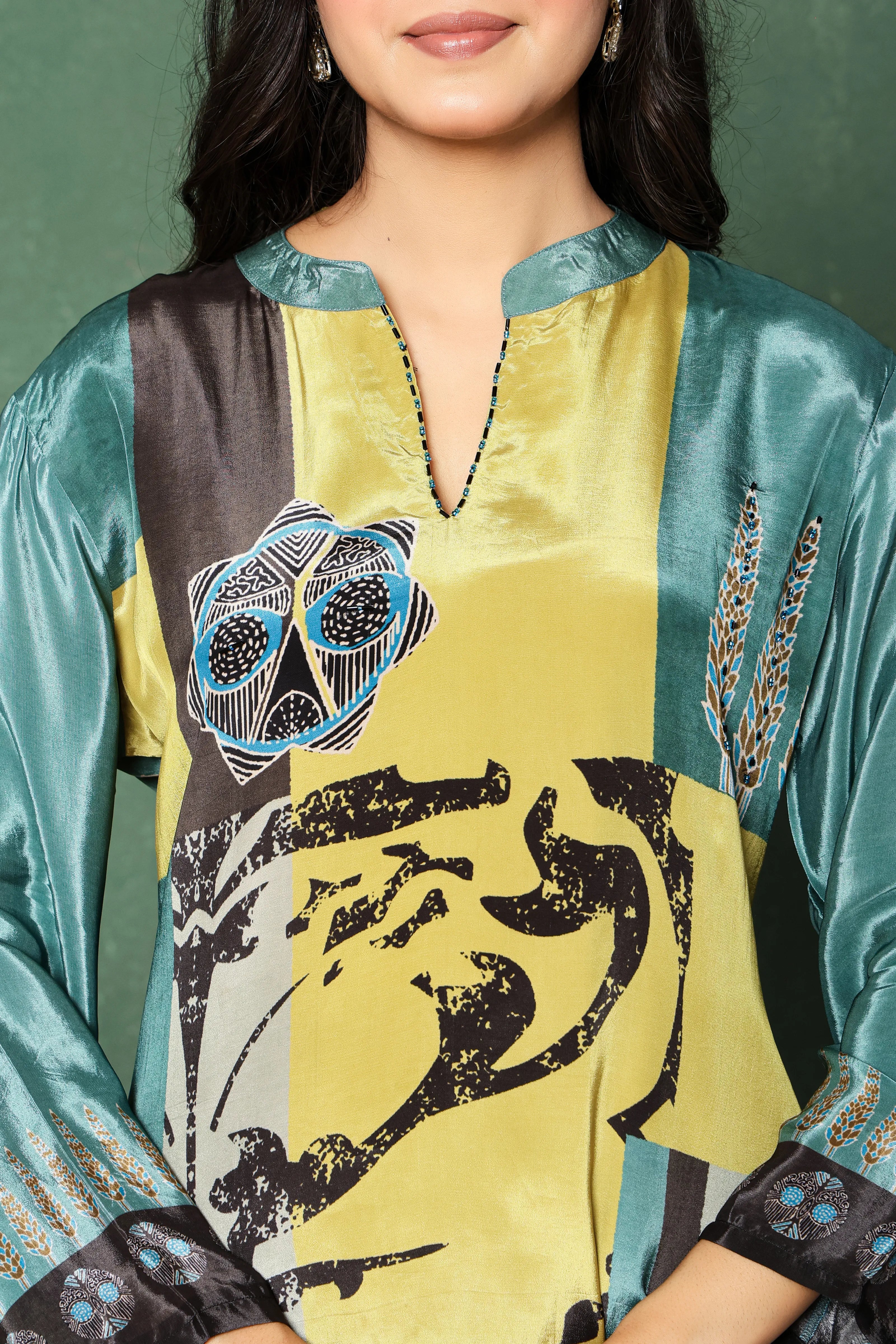 Lime & Sage Abstract Print Crepe Co-ord Set