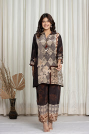 Brown & Grey Earth-Toned Cowrie Detail Co-ord Set