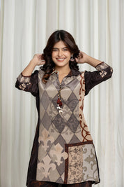 Brown & Grey Earth-Toned Cowrie Detail Co-ord Set