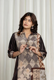 Brown & Grey Earth-Toned Cowrie Detail Co-ord Set