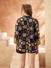 Black Base & Mustard Patch Printed Cotton Oversized Shirt