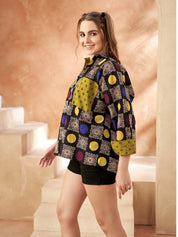 Black Base & Mustard Patch Printed Cotton Oversized Shirt