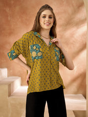 Mustard Booti & Teal Floral Cotton Shirt