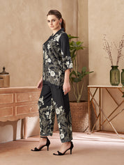 Black Floral Printed Co-ord Set in Viscose Muslin