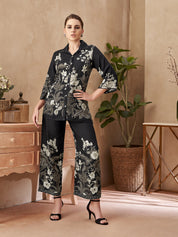 Black Floral Printed Co-ord Set in Viscose Muslin