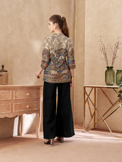 Beige Base Tree Motif Viscose Short Kurti