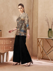 Beige Base Tree Motif Viscose Short Kurti