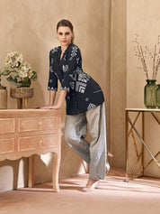 Black Base Geometric Printed Crepe Shirt