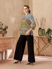 Grey Base Tree Motif Viscose Shirt