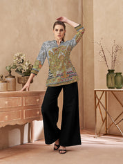 Grey Base Tree Motif Viscose Shirt