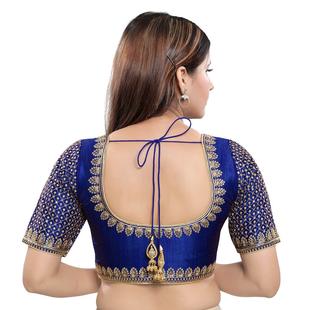 Machine Embroidery Zari Work Silk Blouse